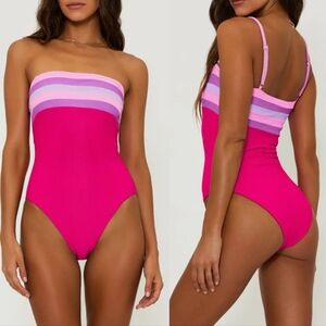New!Beach Riot Jessa One‎ Piece Rasberry Colorblock Swimsuit